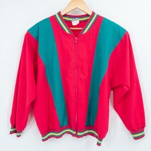 Vintage 80s Koret Petites Windbreaker Jacket Womens 12 Colorblock Hot Pink Retro